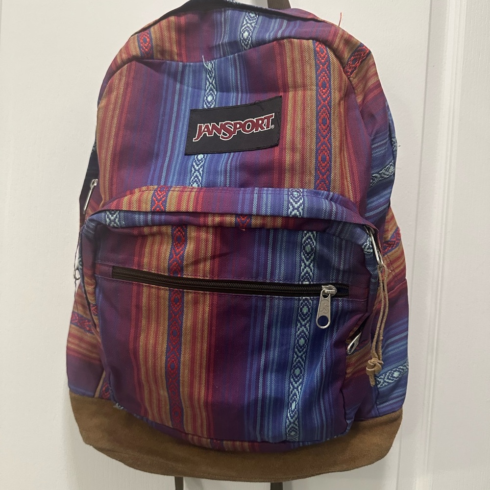 Jansport Striped Backpack in Purple and Red